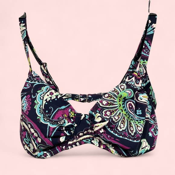 Lands End navy paisley wire cups swim top bikini 8D adjustable straps - Picture 1 of 7